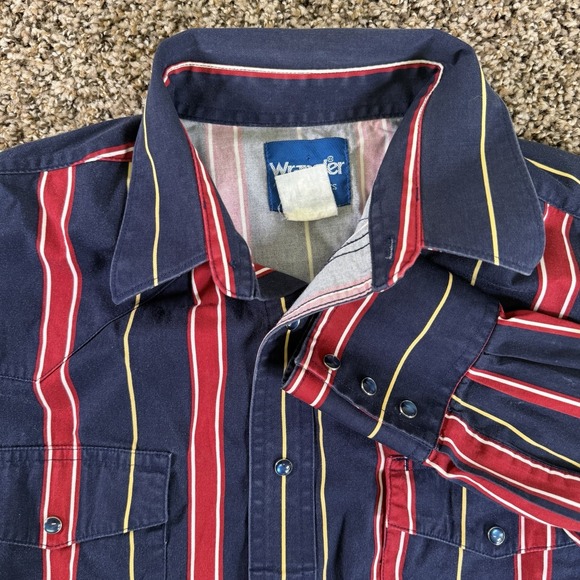 Wrangler Other - Vintage Men's Wrangler Pearl Snap Western Shirt Large L Striped Blue Red
